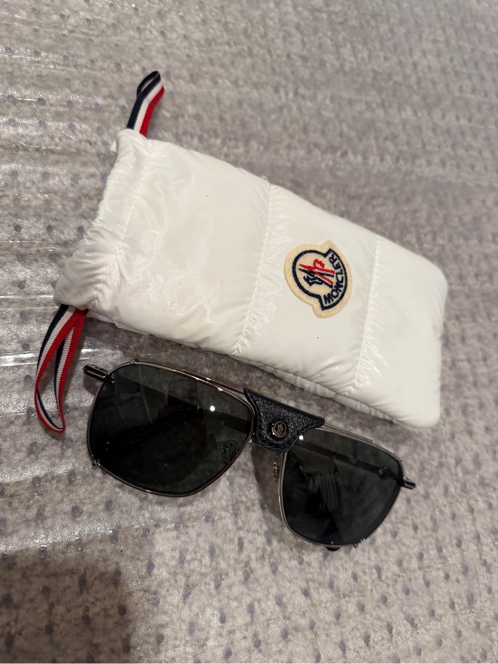 Moncler men’s Sunglass Pouch with Aviator Glasses - White brand new